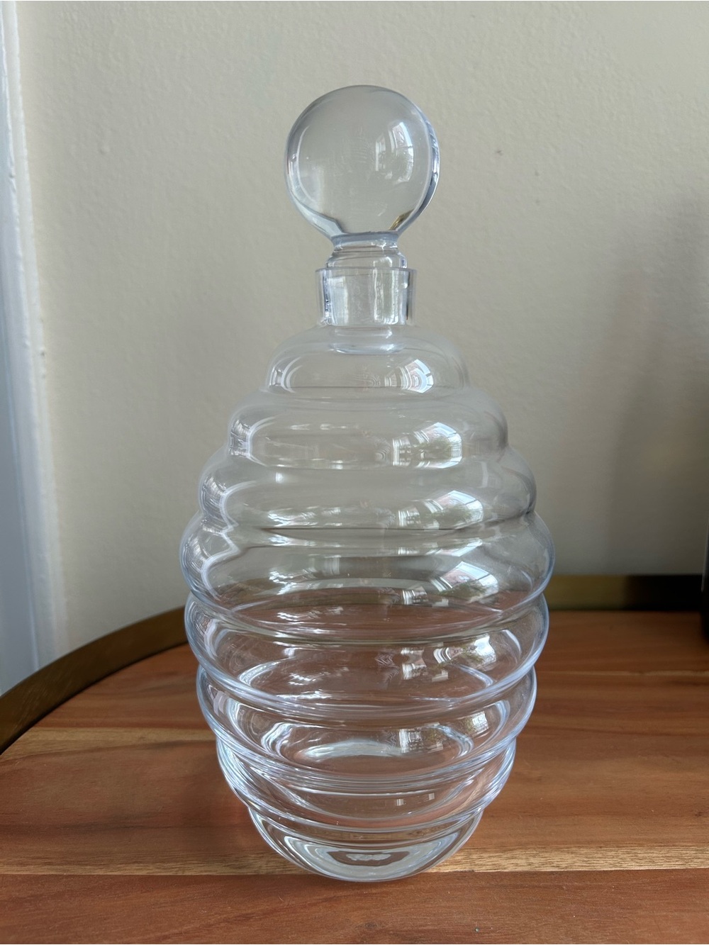 Clear Ribbed Glass Decanter with Stopper